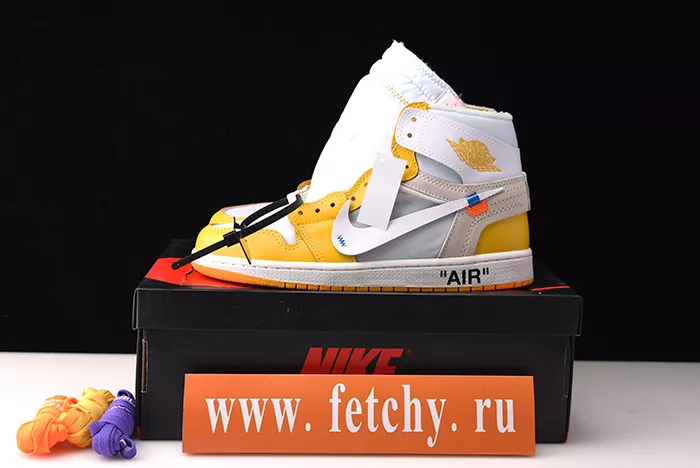 2019 AIR JORDAN 1 X OFF-WHITE NRG WHITE/DARK POWDER YELLOW-CONE AQ0818-149